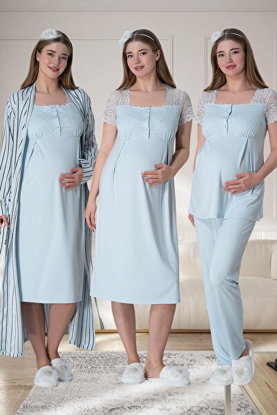 Mecit Pijama Mecit 6063 Синій смугастий довгий халат Нічна сорочка Піжама Пол...