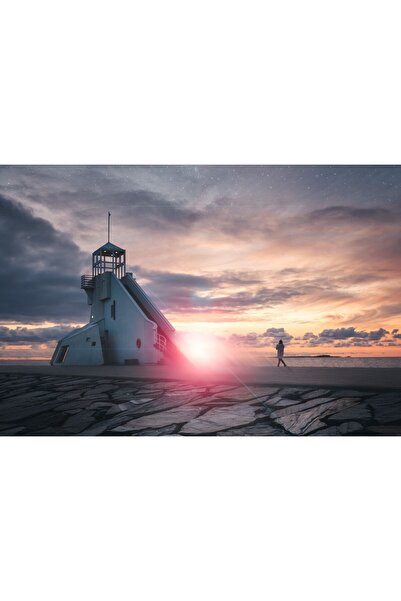 Zumzeria Tablou Canvas Beach Watchtower At Sunset, 80x50cm, tabloucanvas1057,
