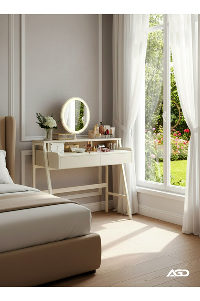 AGD طاولة زينة مع مرآة ودرجين للتخزين، طاولة مكياج عصرية متعددة الوظائف لغرفة...