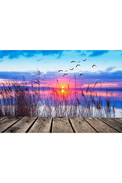 Zumzeria Tablou Canvas Apus de soare minunat și păsări în zbor peste lac, 80x...