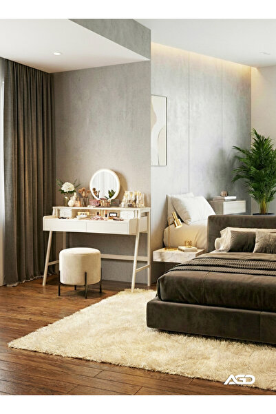 AGD Modern Vanity Table with Mirror, Makeup Table with Two Storage Drawers, M...