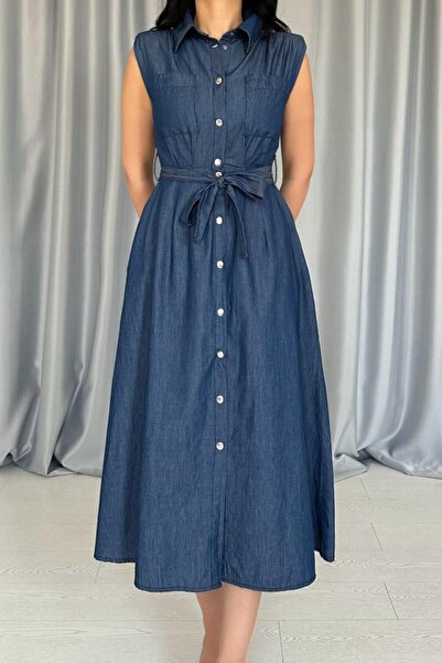JANES Μπλε φόρεμα με κουμπωτά