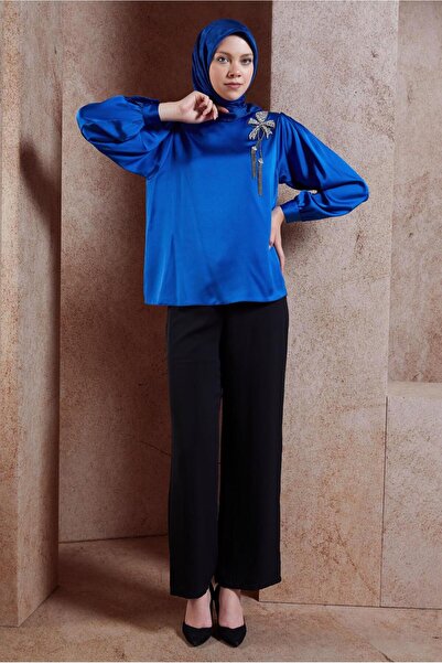 Alvina Satin Blouse - Stone Detailed, Model 44734