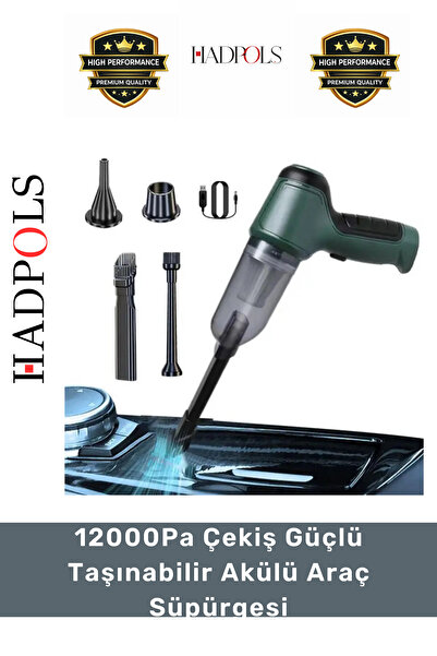 HadPols #AraçSüpürgesi 12000Pa Yüksek Emiş Vakum Gücü Şarjlı Kablosuz Led Işı...