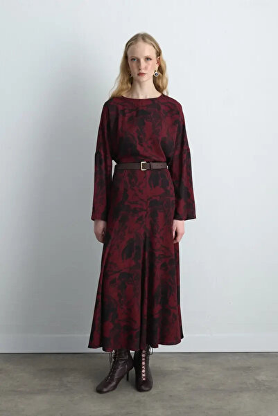 Gusto تنورة فيسكوز طويلة من مجموعة أنكا - لون أحمر داكن