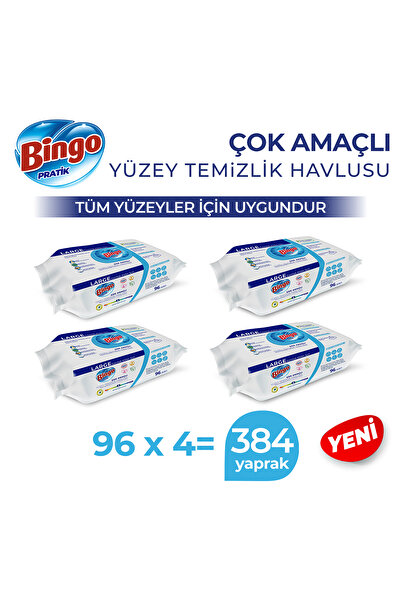Bingo Yüzey Temizlik Havlusu Large Beyaz Sabun 96x4 (384 YAPRAK)