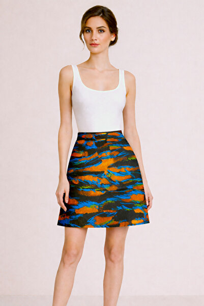 Kahra Collection Patterned High Waist Lightweight Stretch Fabric Knee Length ...