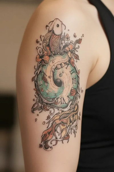 TAKIŞTIR Saat Ve Balık Geçici Dövme Tattoo