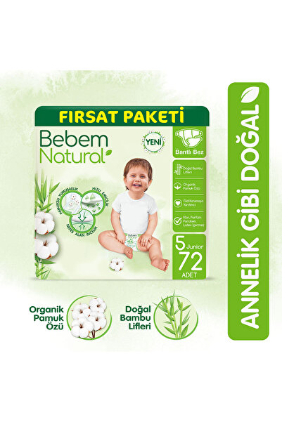 Bebem Natural Bebek Bezi 5 Beden Junior Fırsat Paketi 72 Adet