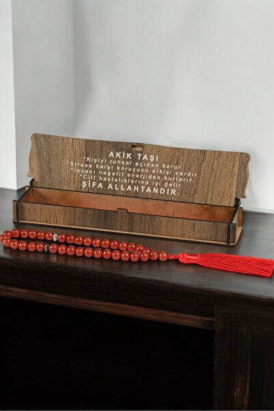 Zey-Al AKİK DOĞAL TAŞ TESBİH - ÖZEL AHŞAP KUTUSUNDA