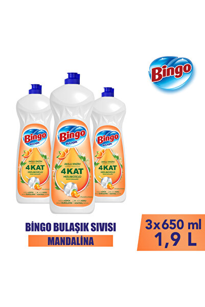 Bingo Sıvı Elde Bulaşık Deterjanı Mandalina 650ml X 3 Adet
