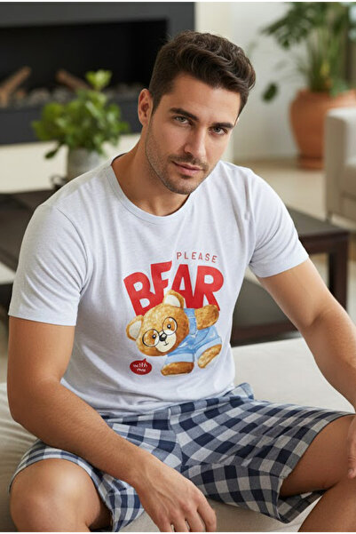 Siyah İnci Gray Patterned Crew Neck Knitted Shorts Suit 25109644