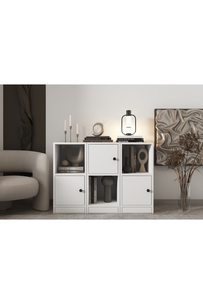 Nettrends 3 Kapaklı Raflı Kitaplık 97 cm Beyaz Ktp-1187-Ç