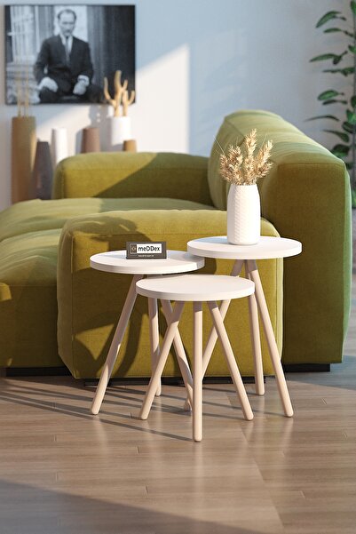 Genel Markalar Üçlü Yuvarlak Ahşap Ayaklı Zigon Sehpa 3’lü Sunum Sehpası Serv...