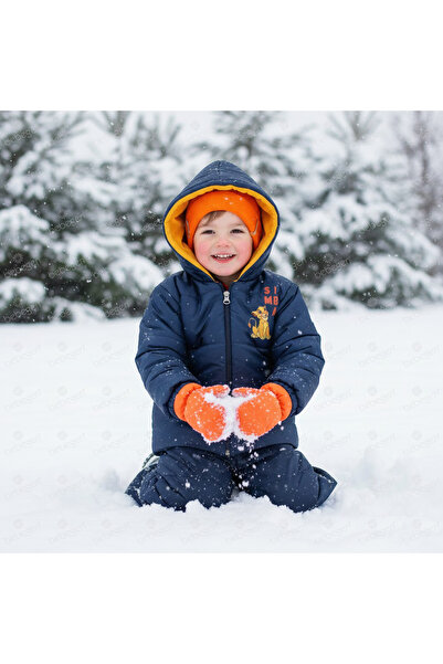 bebegen Navy Blue Simba Printed Hooded Coat