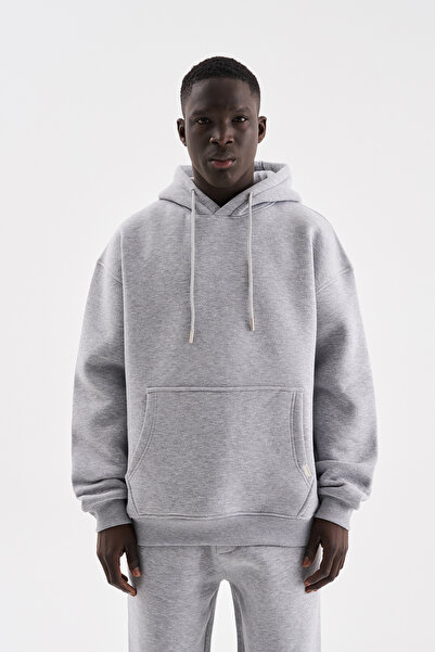 Machinist Мъжки светлосив суитшърт с качулка и голям размер