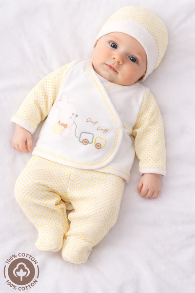 Miniel Unisex Bebek Tavşan Nakışlı Organik Pamuklu 5li Yenidoğan Hastane Çıkı...