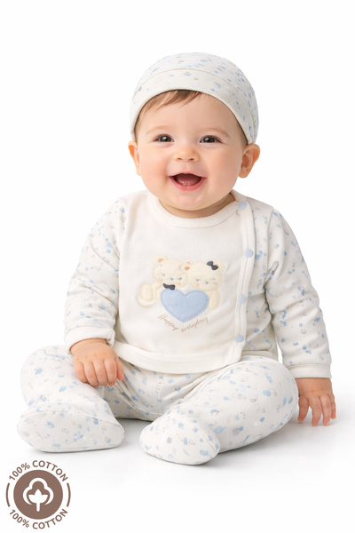 Miniel طقم بيبي بوي مكون من 3 قطع من تايموند بيرز مع قفازات وقبعة