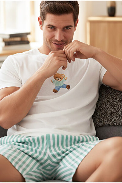 Siyah İnci Set de pantaloni scurți tricotați pentru bărbați, cu mâneci scurte...