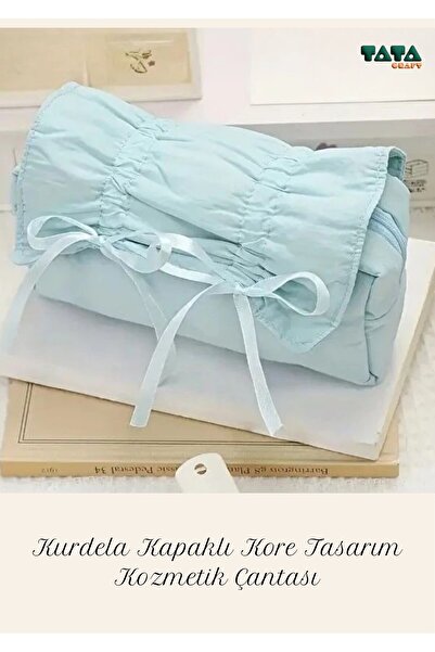 TATA CRAFT Kurdela Kapaklı Fiyonk Charmlı MAVİ Geniş Kapasite Makyaj Kırtasiy...