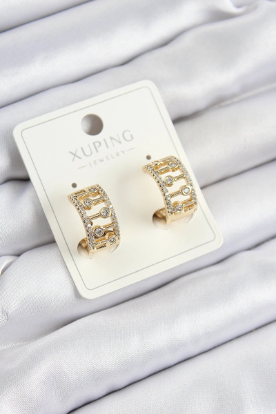 shopwave Xuping Zircon Stone Fence Ring Model Gold Color Women's Earrings