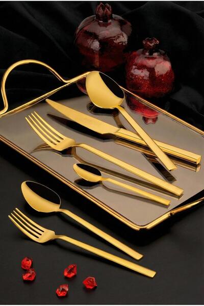ÖZLİFE طقم ملاعق وشوكة من هوما مكون من 60 قطعة من التيتانيوم الذهبي