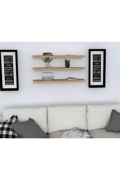 LİNDE HOME 100x15 3lü Duvar Rafı Kütüphane Kitaplık Tv Rafı