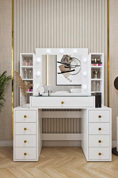 ASES MAKYAJ MASASI AYNALI VE IŞIKLI MODERN MODEL