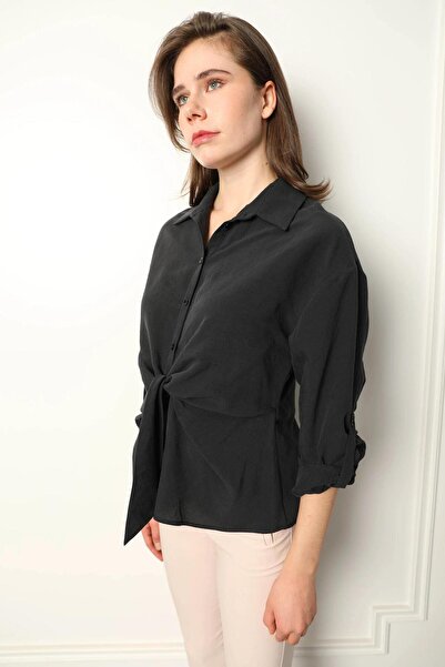 AYHAN 50957 Önden Büzgü Detay Modal Gömlek