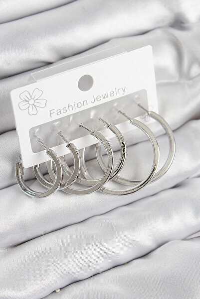 shopwave طقم أقراط نسائية من النحاس على شكل حلقة فضية اللون