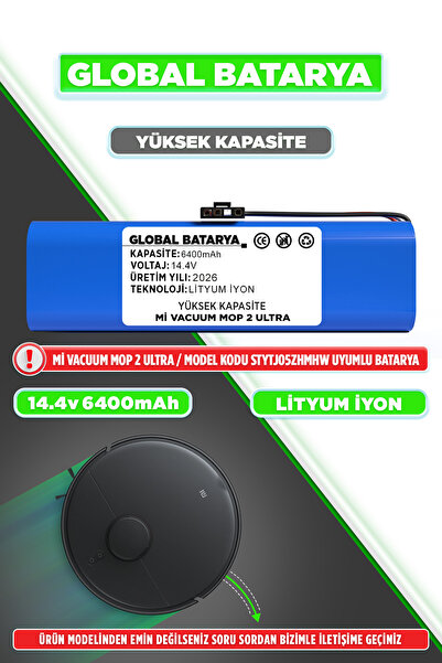GLOBAL BATARYA Xiaomi Mi Robot Vacuum Mop 2 Ultra Robot Süpürge Bataryası 14....