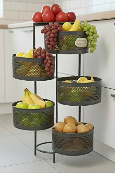 Orvila Metal Sebzelik 5 Katlı Tepsili Açılır Metal Patates Soğan Meyvelik Sep...