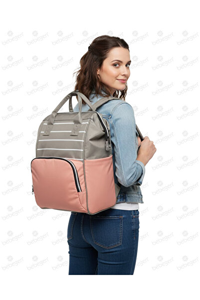 bebegen Gri Somon Çizgili Anne Bebek Sırt Çantası