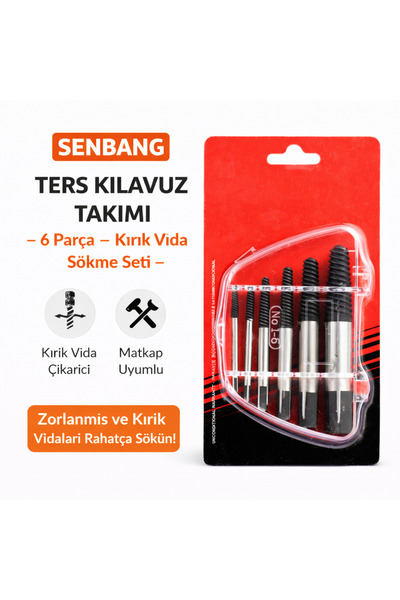 SENBANG Ters Kılavuz Takımı 6 Parça – Kırık Vida Sökme Seti Vida Çıkarıcı