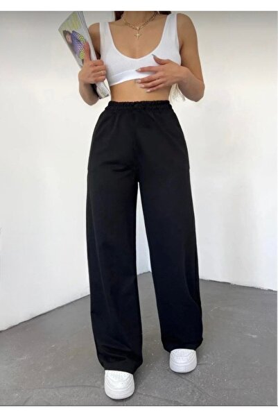 BYMEER Pantaloni de sport negri, largi, cu picioare largi