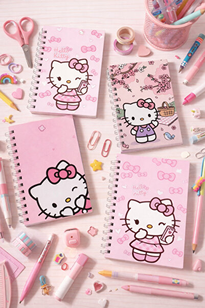 Panda Hello Kitty - A5 Spiralli Okul Defteri 80 Yaprak 4'lü Set - Çizgili