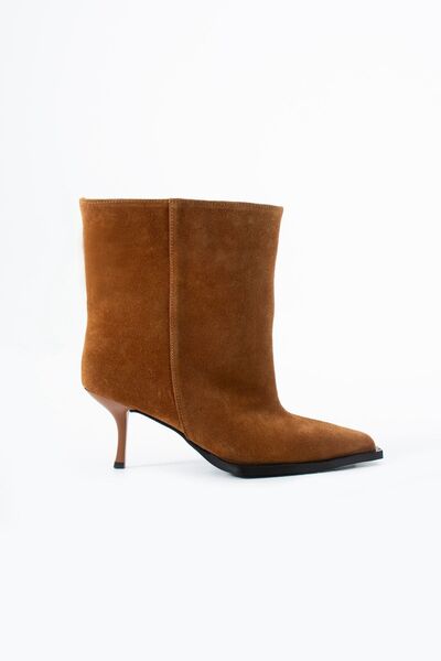 Eataly Shoes Taba Hakiki Süet Deri Sivri Burun Dikişli Kadın Bot