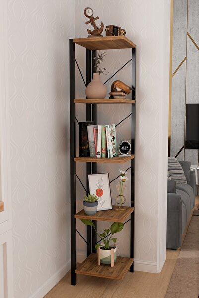 alpaevmobilya 150 cm 5 Raflı Metal Köşe Kitaplık | Salon Dekoratif Çiçeklik A...