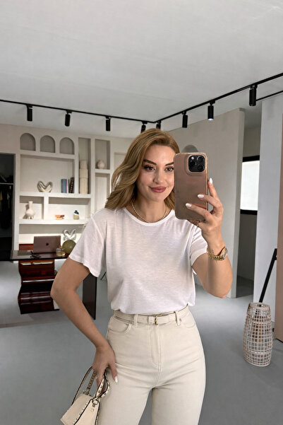 Sezgi Tekin Tricou alb din bumbac și in, seria specială