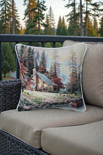 VISIONARIO Kırlent Kılıfı Goblen Dokuma - Dekoratif Çift Taraflı Biyeli 45x45 cm