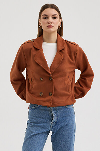 Lijuri Shirt collar short suede buttoned jacket 6175