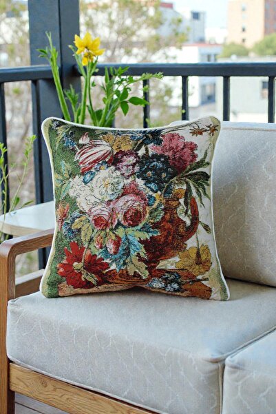 VISIONARIO Kırlent Kılıfı Goblen Dokuma Kumaş - 45x45cm Çift Taraflı Biyeli D...