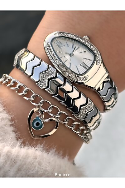 Bonicce Kutusunda Kalından İnceye Doğru TaşlıGümüş Kordon, Beyaz Kadran, Yıla...
