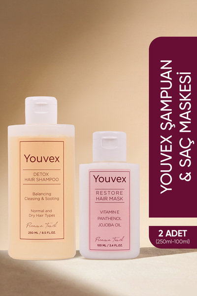 The Youvex Normal,Kuru Saçlar için Detox Bakım Şampuanı 250ml ve Yoğun Bakım ...
