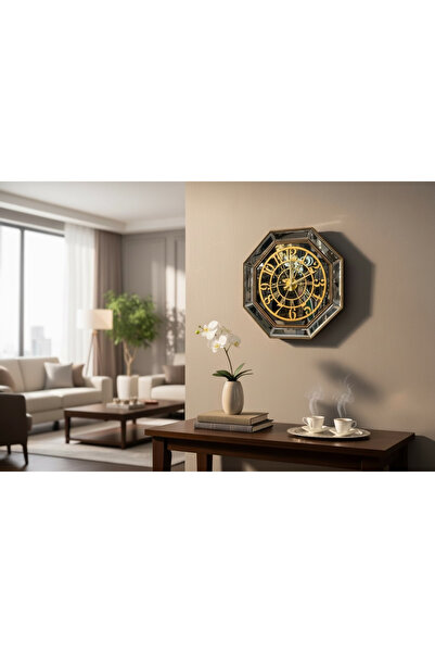 Amisos Dekor Aynalı 8gen Duvar Saati – Gold Çerçeve Bronz Ayna 49 cm Dekorati...