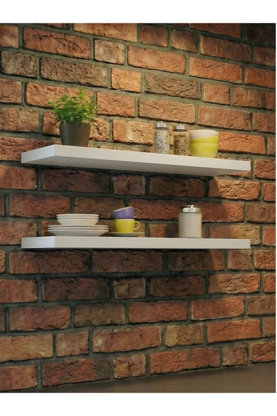 Free Home Premium MDF ürün 2'li Set 50x15 cm Gizli Montaj Modern Kitaplık Mut...