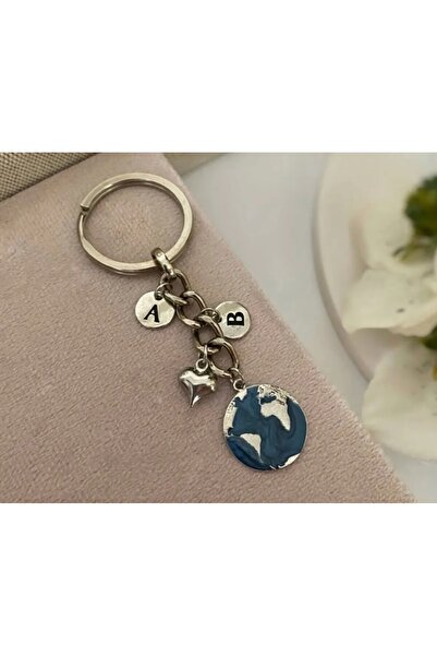 İS DESING Harfli dünya charm anahtarlık  silver