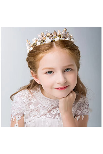 luckybaby Seashell طوق رأس لون ذهبي مزين بأصداف طبيعية وأحجار الراين، إكسسوار...