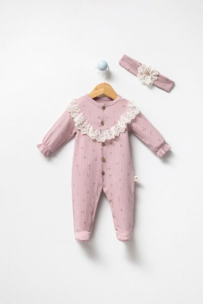 H HONEY BABY KIZ BEBEK DANTEL DETAYLI BANDANALI ÖNDEN AÇMALI TULUM