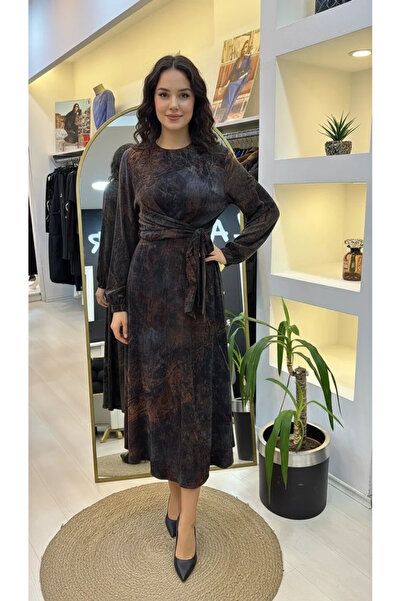 Nuss 2011 İPEK ELBİSE KUŞAK DETAYLİ TARÇİN